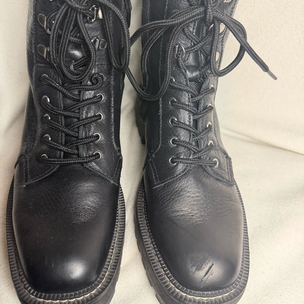 SAM EDELMAN LUE COMBAT BOOTS, SIZE 7-1/2, 37.5 - BLACK